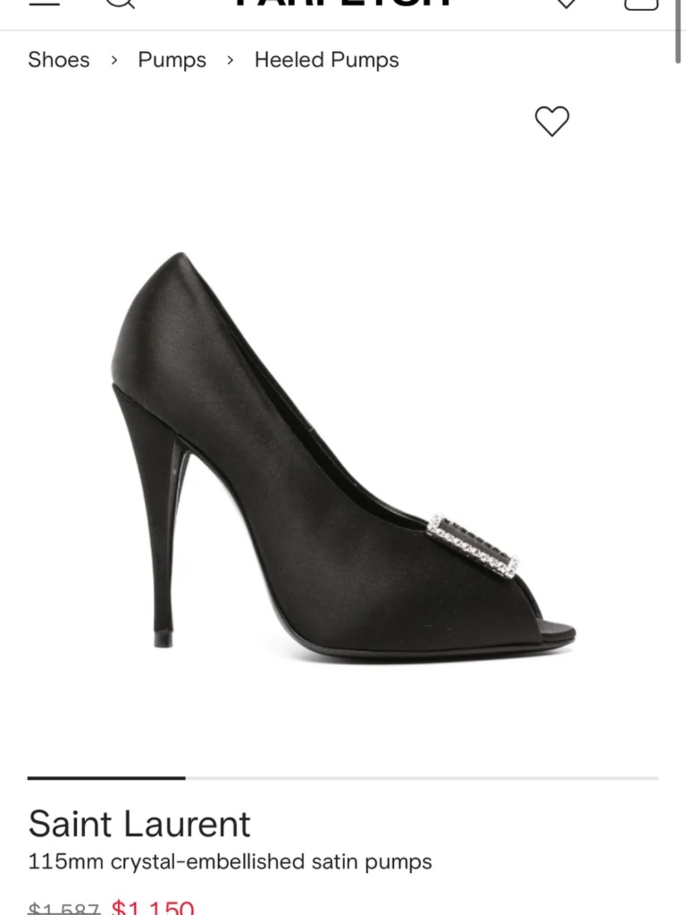 Saint Laurent Black Satin Peep-Toe Pumps with Crystal Buckle Accent - Picture 10 of 10